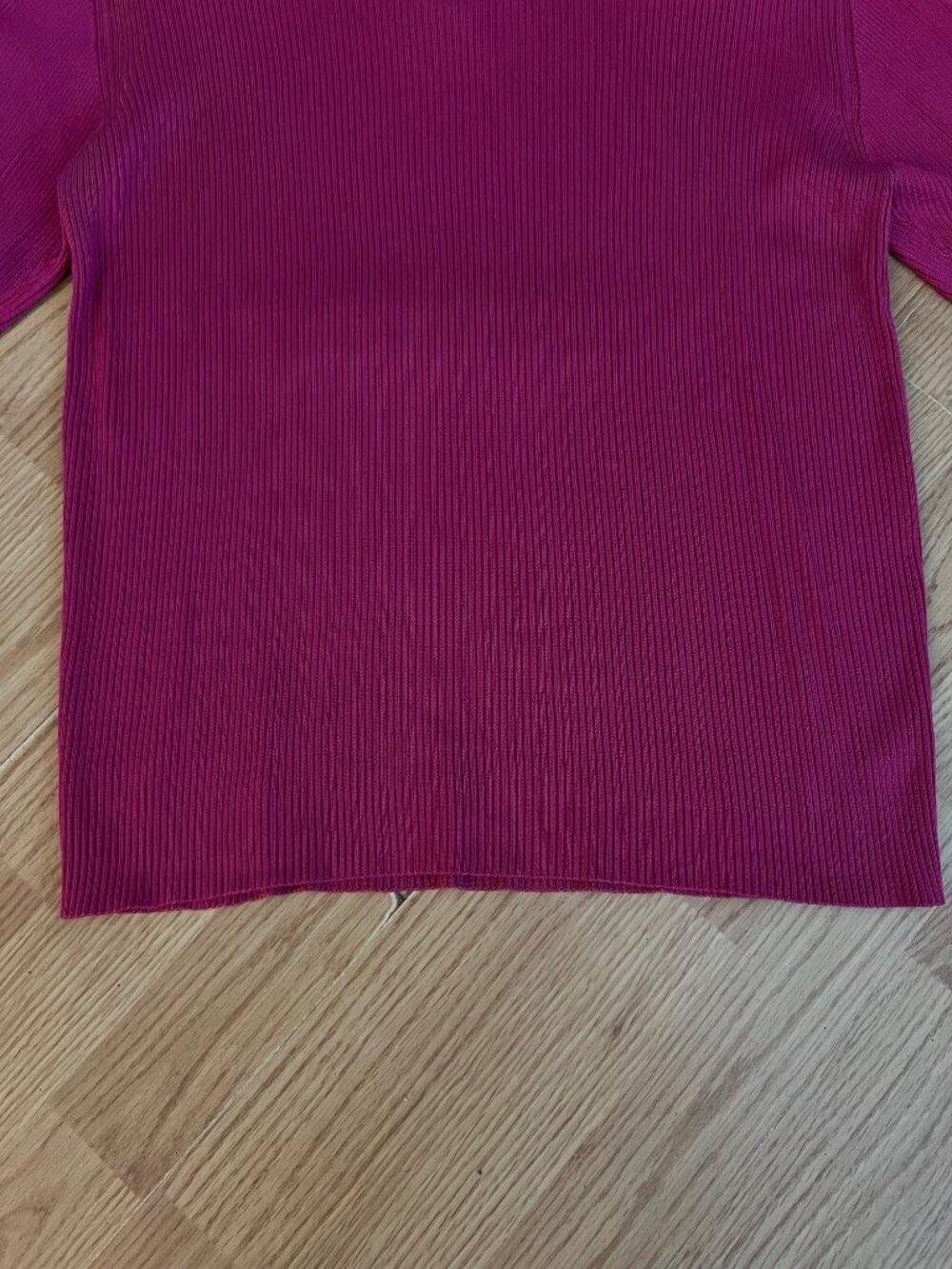 Rena Rowan Saville Ribbed Fuchsia 100% Silk Turtleneck Sweater Shoulder pads L - Picture 4 of 6